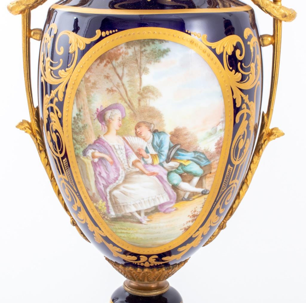 Sevres Ormolu Mounted Cobalt Porcelain Urns, Pair 2
