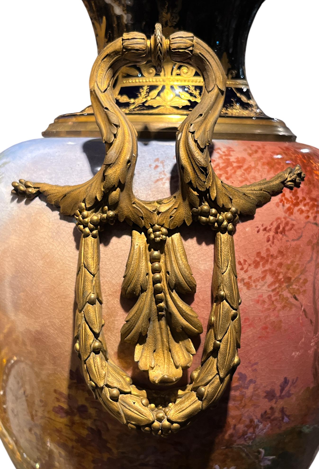 Sevres Ormolu-Mounted Covered Vase of Cupid and Cherubs For Sale 1