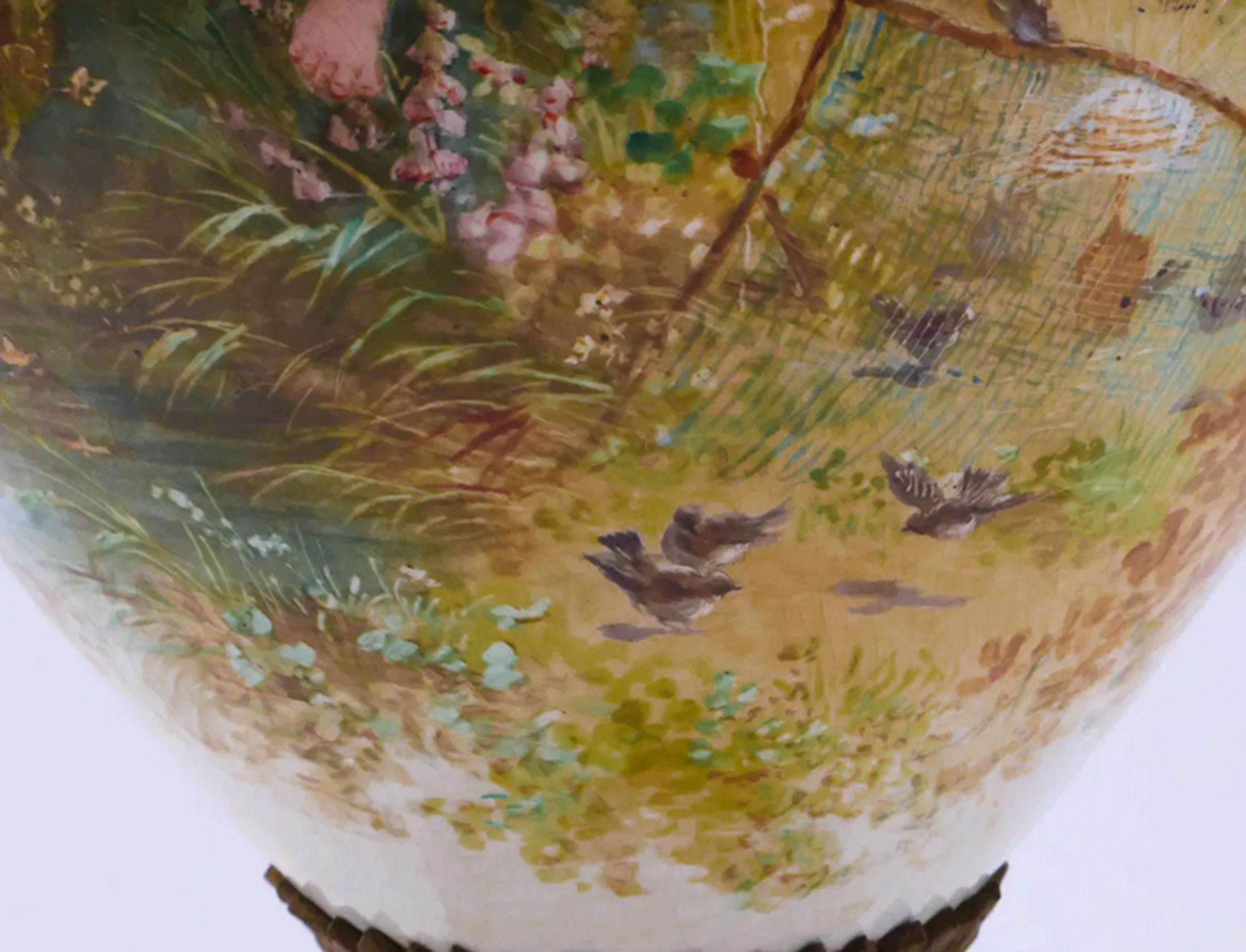 Porcelain Sevres Ormolu-Mounted Covered Vase of Cupid and Cherubs For Sale
