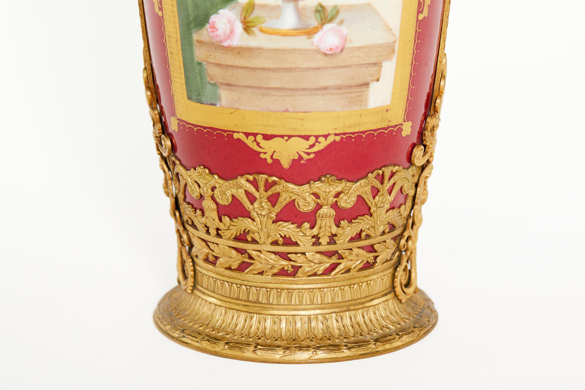 French Sevres Ormolu Mounted Porcelain Vase For Sale