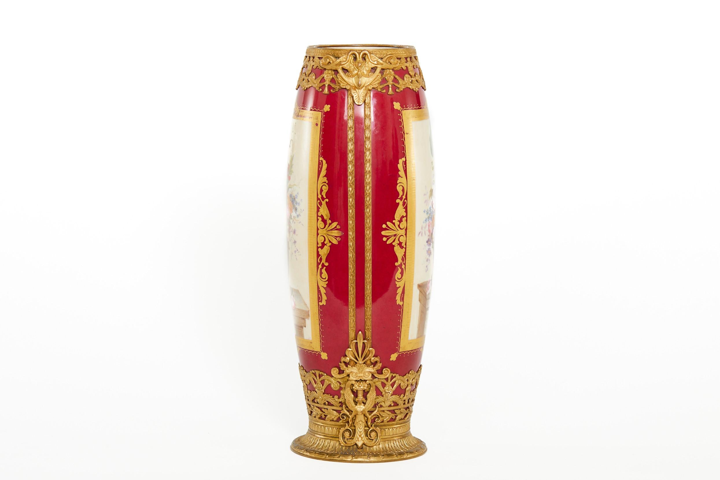 Hand-Painted Sevres Ormolu Mounted Porcelain Vase For Sale