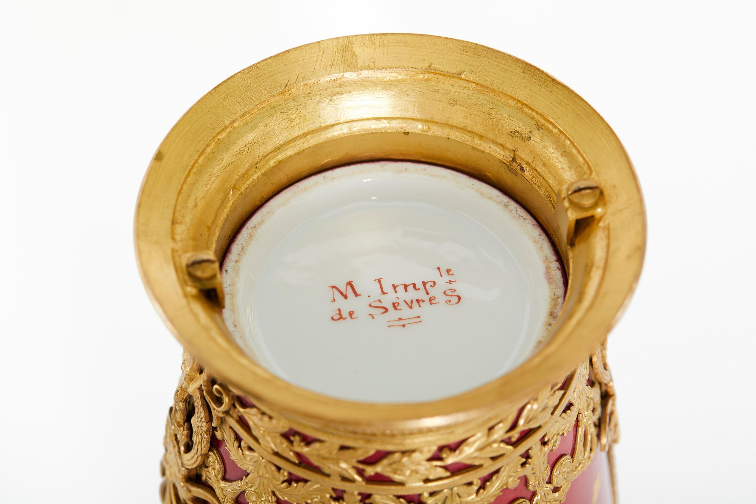 Paint Sevres Ormolu Mounted Porcelain Vase For Sale