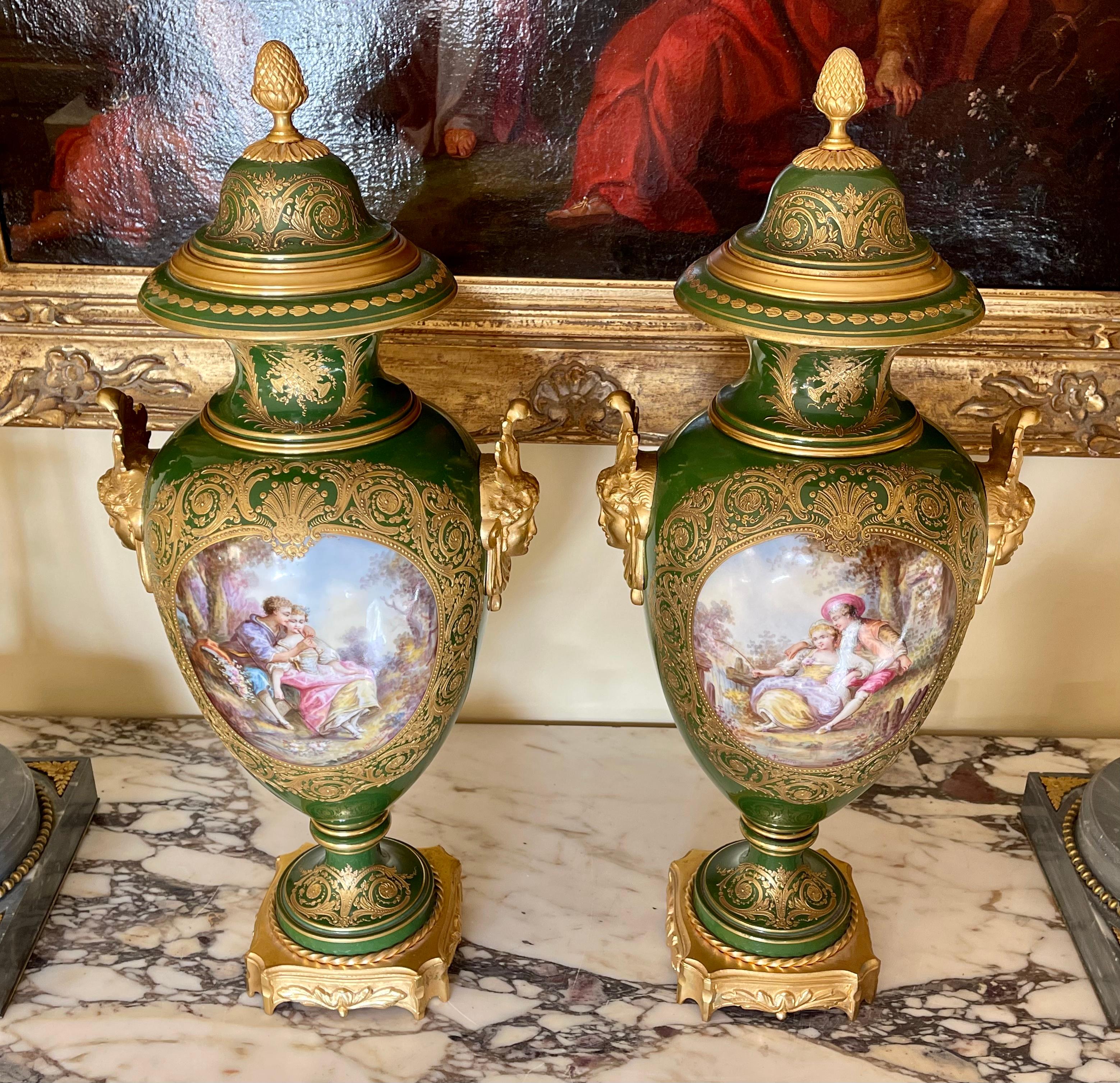 French Sèvres - Pair Of Porcelain & Bronze Vases