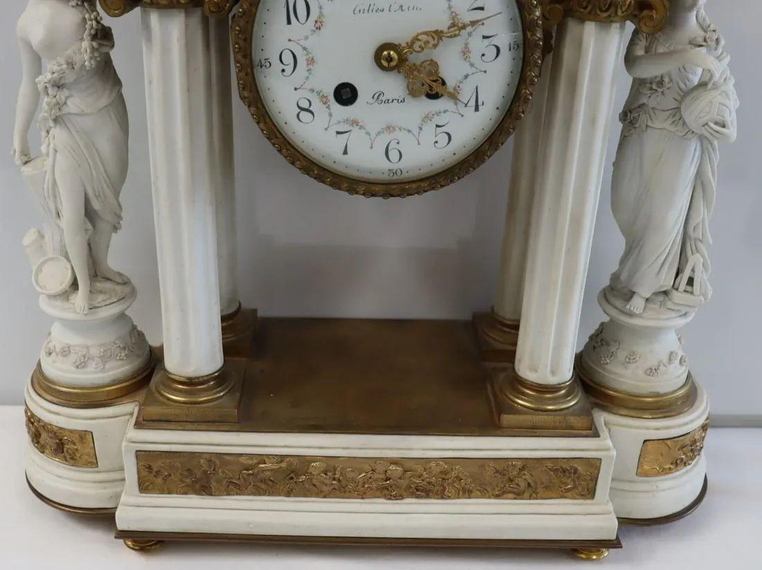 Sèvres Parian Attr, Louis XV, French Mantle Clock, Parian, Bronze, 19th Century For Sale 8