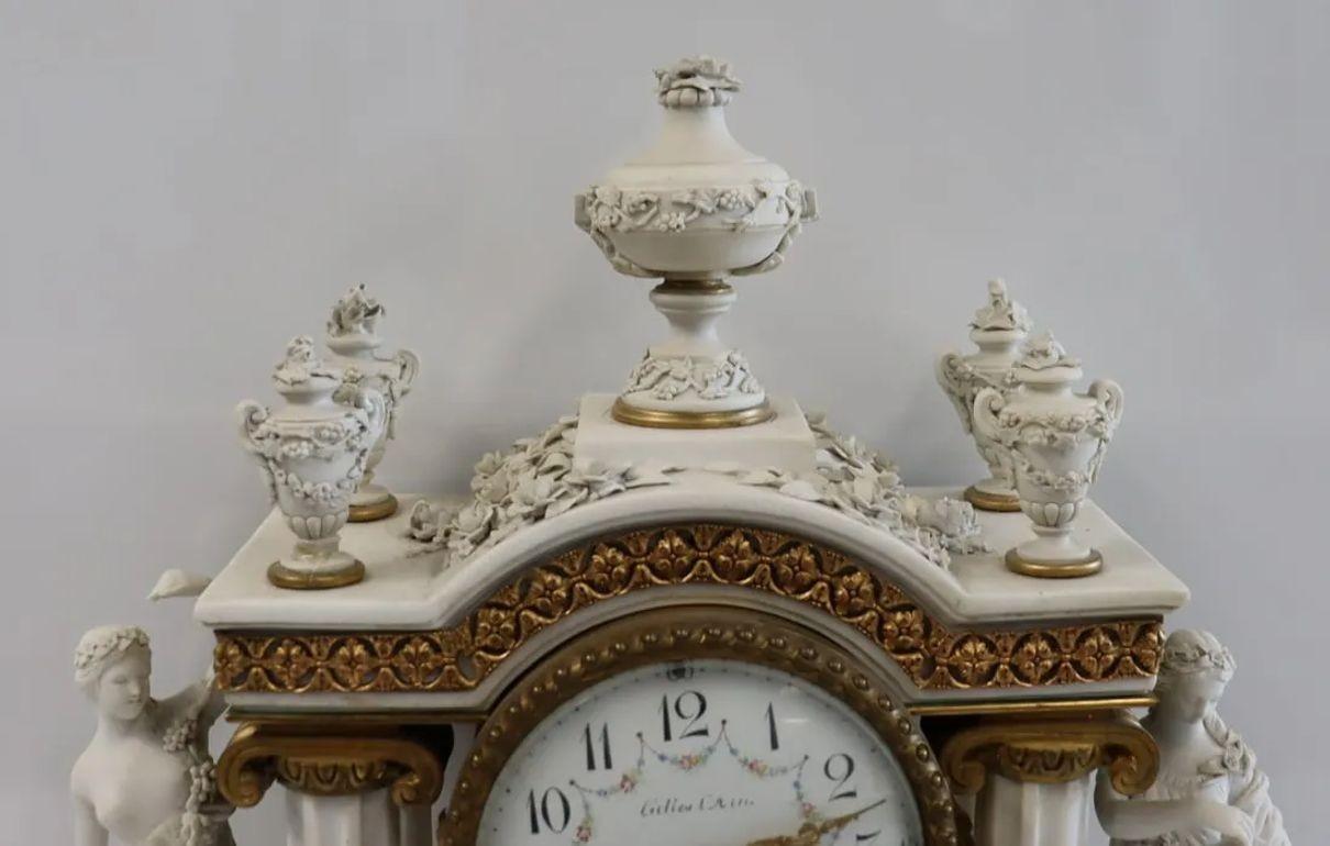 Sèvres Parian Attr, Louis XV, French Mantle Clock, Parian, Bronze, 19th Century For Sale 9