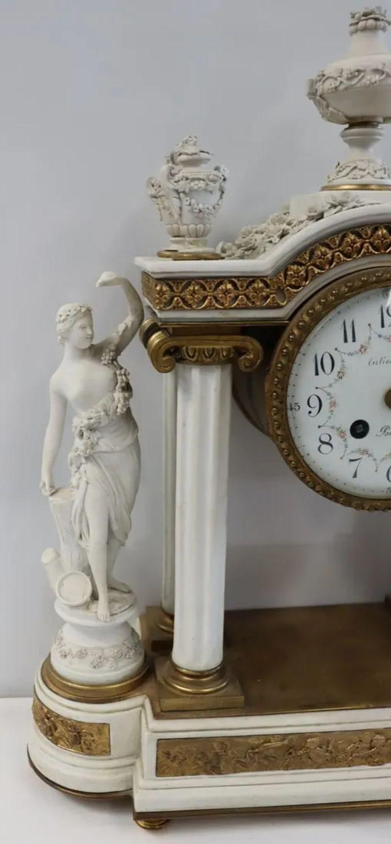 Sèvres Parian Attr, Louis XV, French Mantle Clock, Parian, Bronze, 19th Century For Sale 10