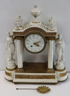 Sèvres Parian Attr, Louis XV, French Mantle Clock, Parian, Bronze, 19th Century
