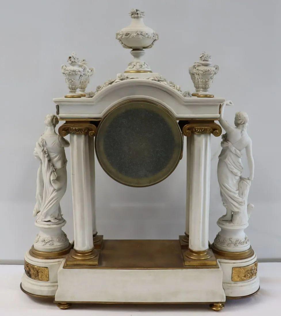 Late 19th Century Sèvres Parian Attr, Louis XV, French Mantle Clock, Parian, Bronze, 19th Century For Sale