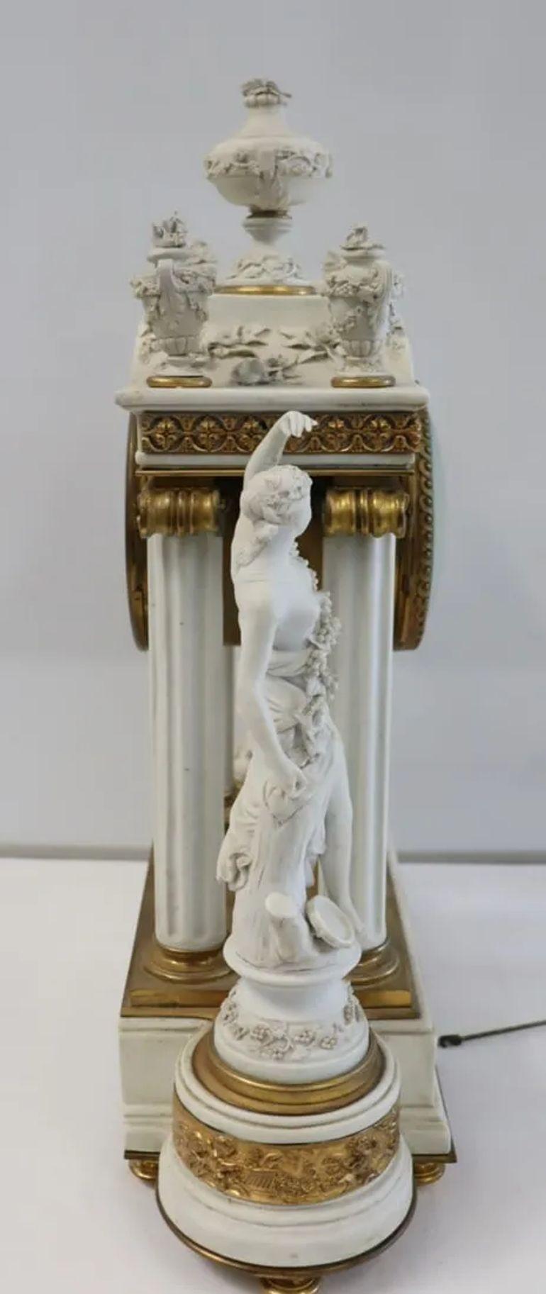Sèvres Parian Attr, Louis XV, French Mantle Clock, Parian, Bronze, 19th Century For Sale 1