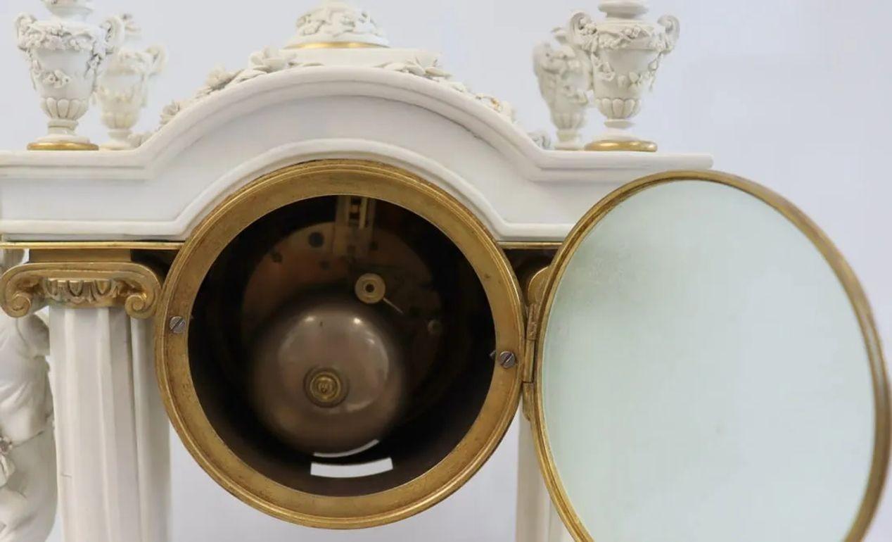 Sèvres Parian Attr, Louis XV, French Mantle Clock, Parian, Bronze, 19th Century For Sale 3
