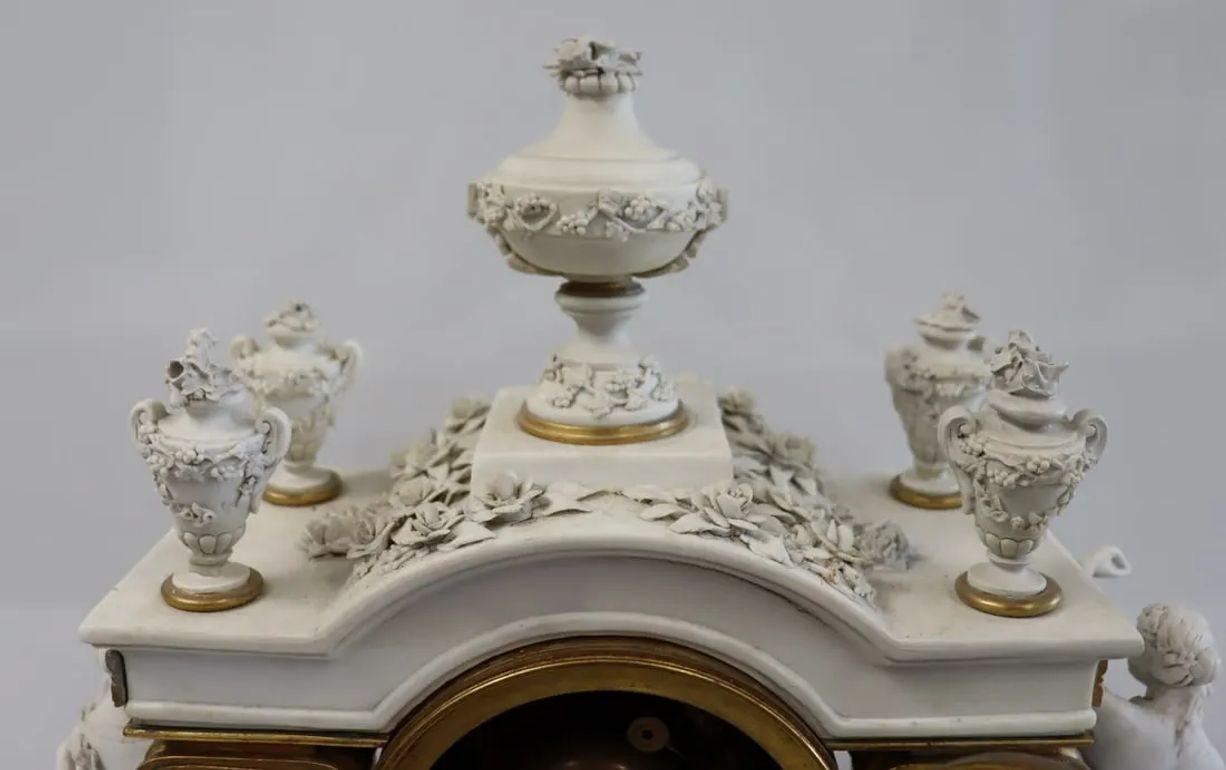 Sèvres Parian Attr, Louis XV, French Mantle Clock, Parian, Bronze, 19th Century For Sale 5