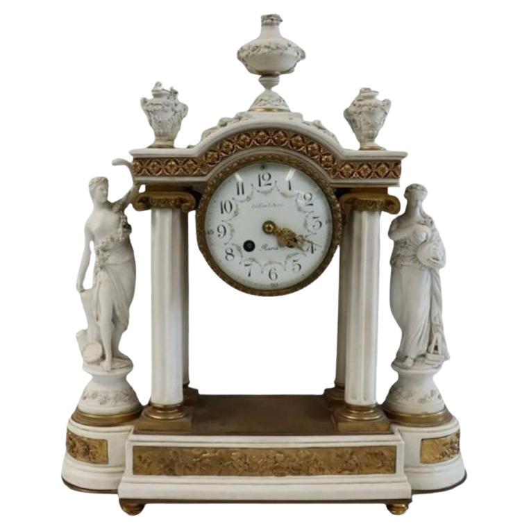 Sèvres Parian Attr, Louis XV, French Mantle Clock, Parian, Bronze, 19th Century For Sale