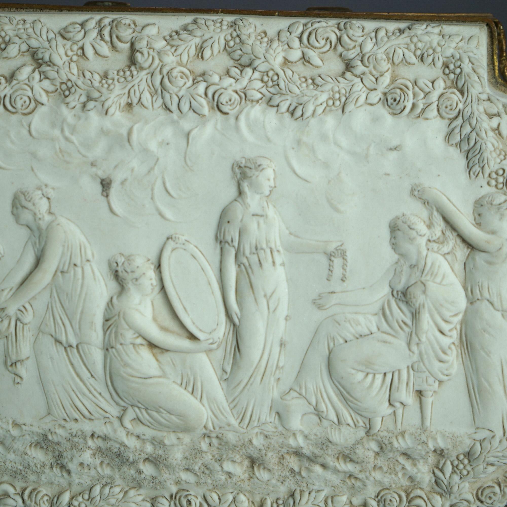 Porcelain Sevres Parian Bridal Dresser Box, High Relief Classical Scene & Figures 19thC