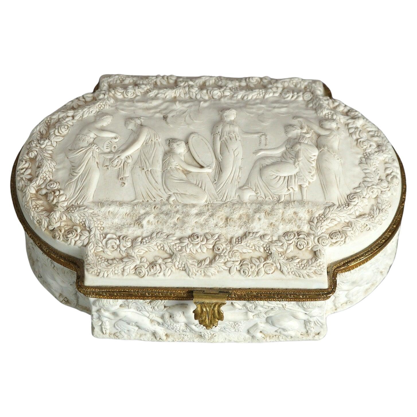 Sevres Parian Bridal Dresser Box, High Relief Classical Scene & Figures 19thC