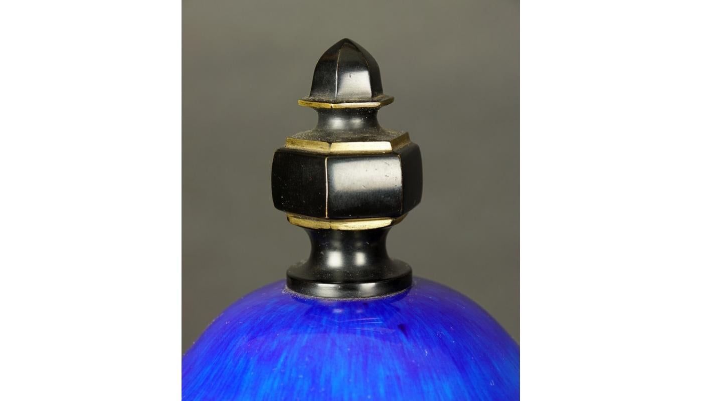 Glazed Sevres Paul Milet Ceramic Art Deco Cobalt Blue Urn or Lidded Vase 1920-1930 For Sale