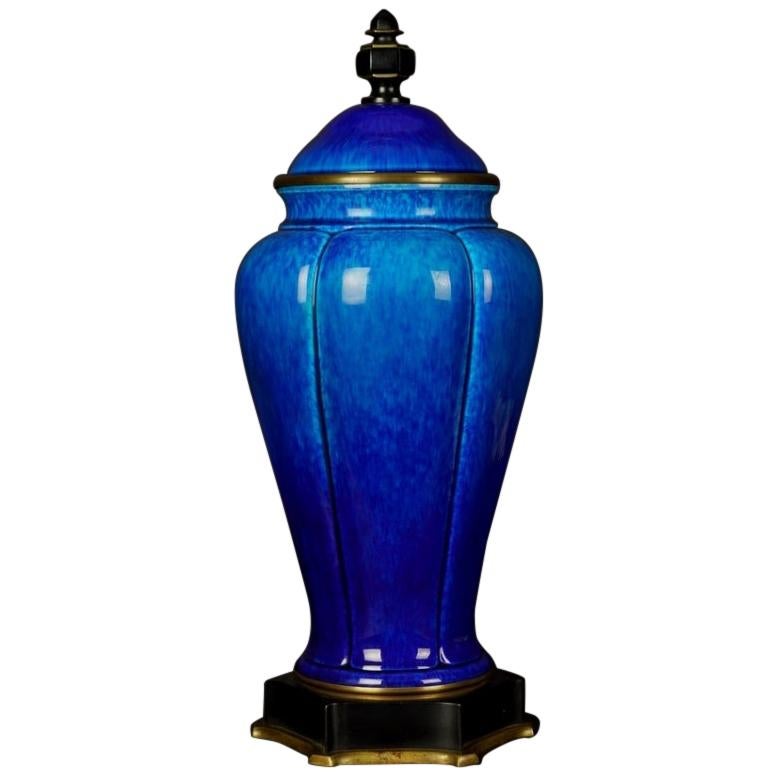 Sevres Paul Milet Ceramic Art Deco Cobalt Blue Urn or Lidded Vase 1920-1930 For Sale