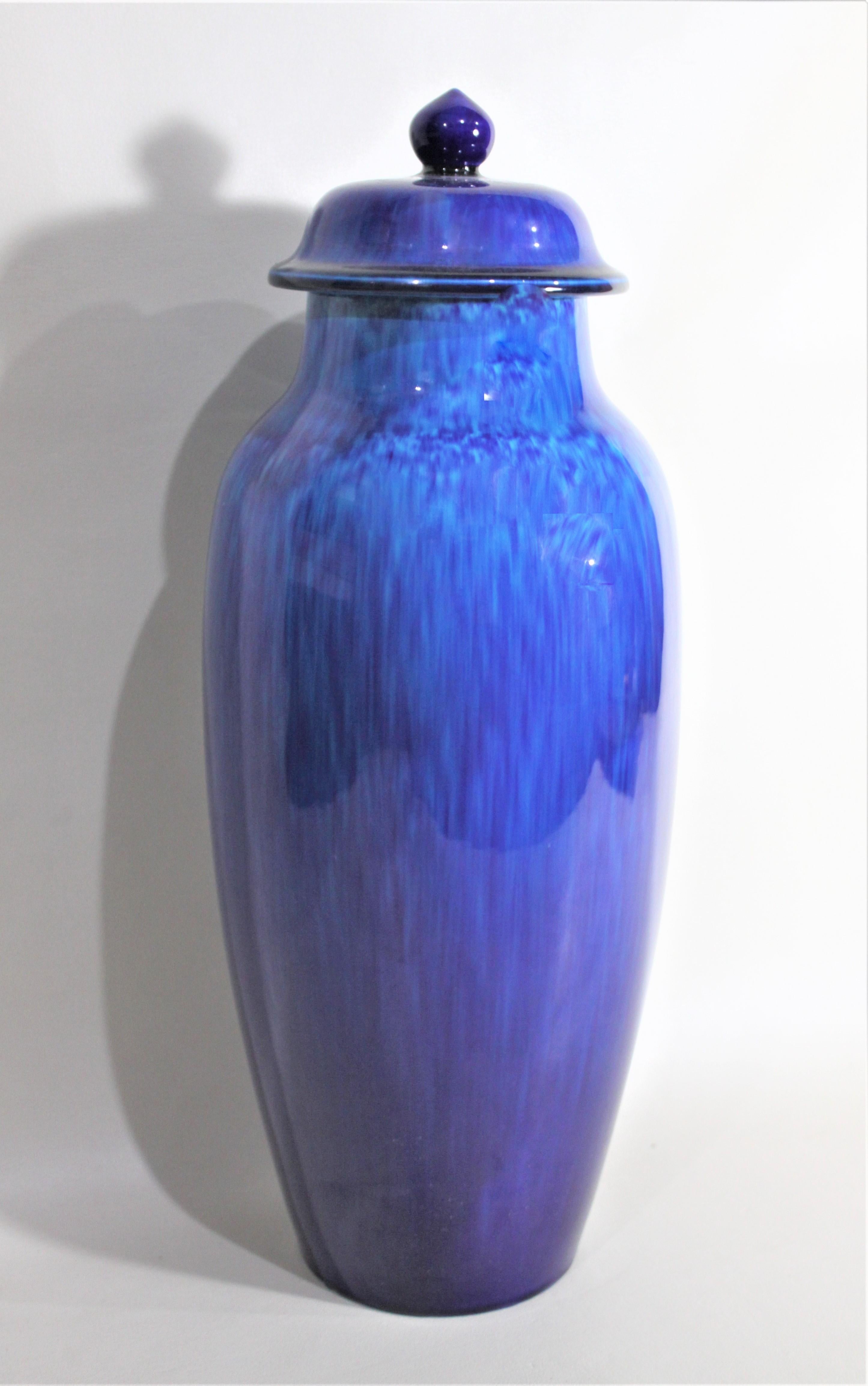 French Sevres Paul Milet Ceramic Art Deco Cobalt Blue Urn or Lidded Vase For Sale