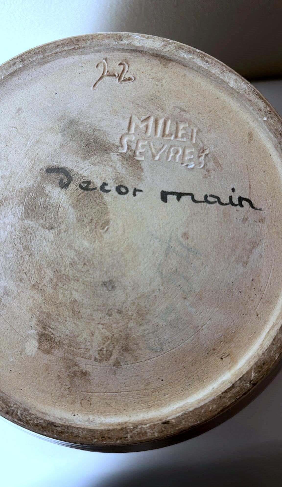 Sèvres Paul Milet  Cache-pot français moderniste en grès peint à la main en vente 7