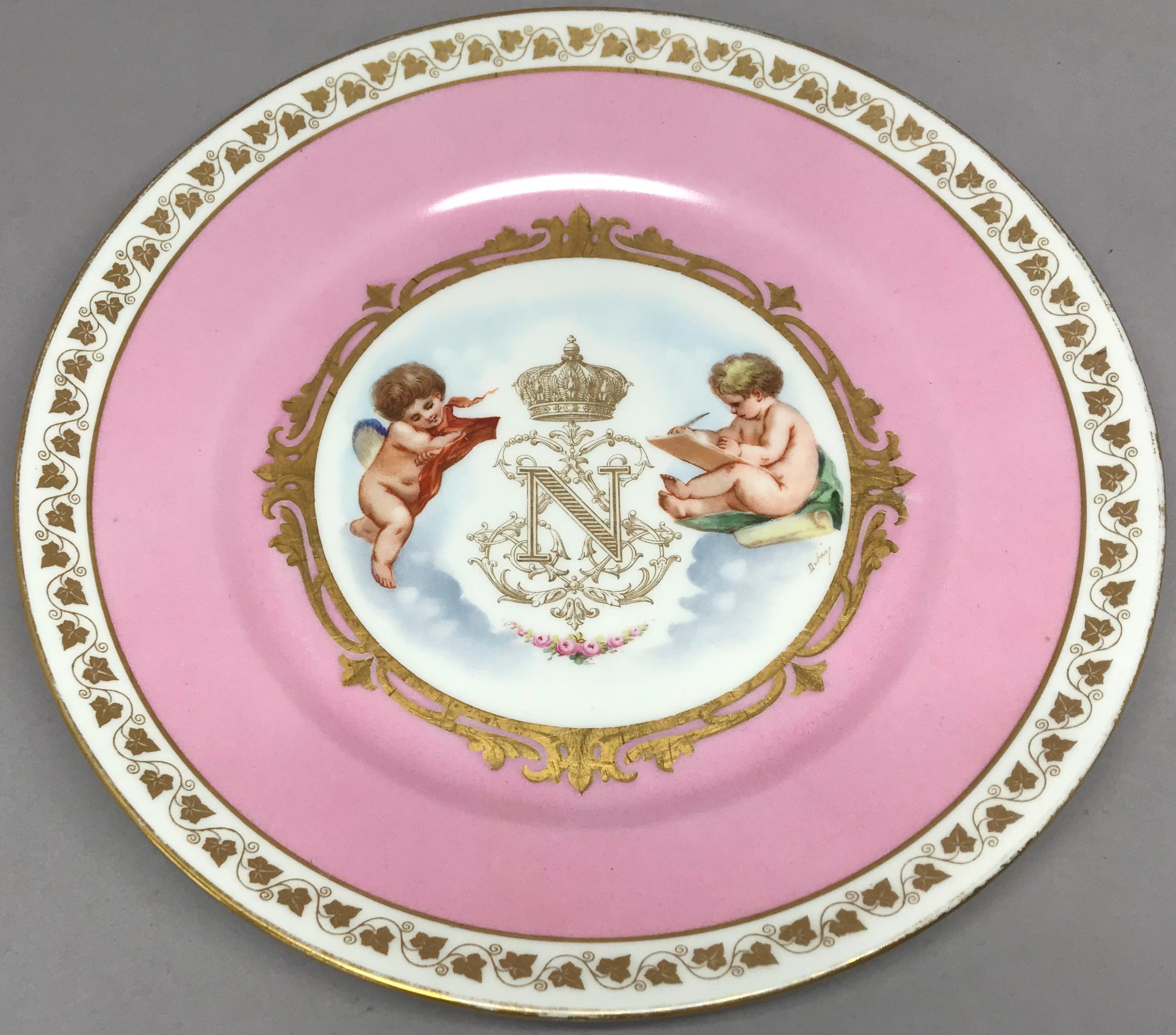 French Sèvres Pink and Gilt Napoleon Plate