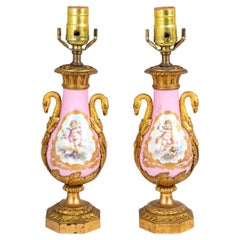 Sèvres Rosa Boden Porzellan-Lampen, Paar