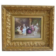Placa de Sevres con representación de nobles en marco de madera dorada firmada Vinea