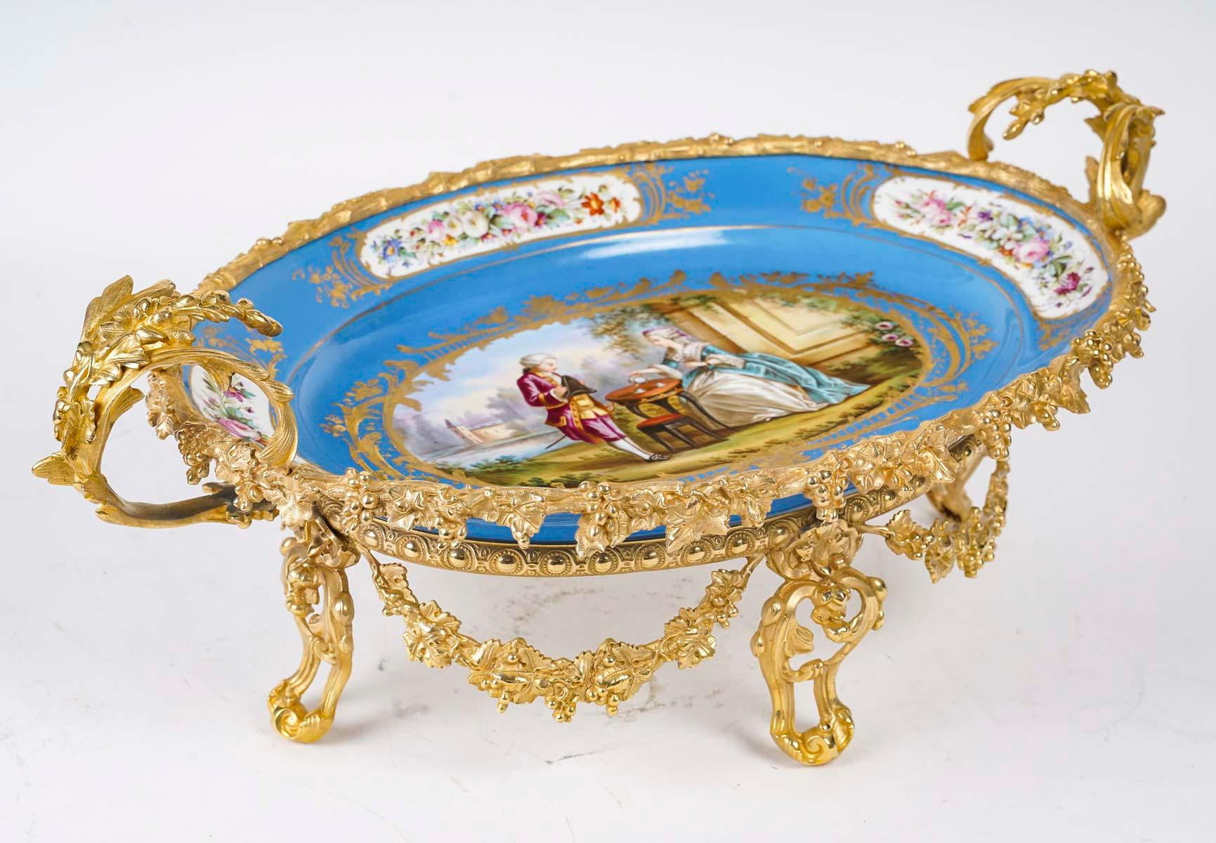 French Sèvres Porcelain and Gilt Bronze Bowl, 19th Century, Napoleon III Period.