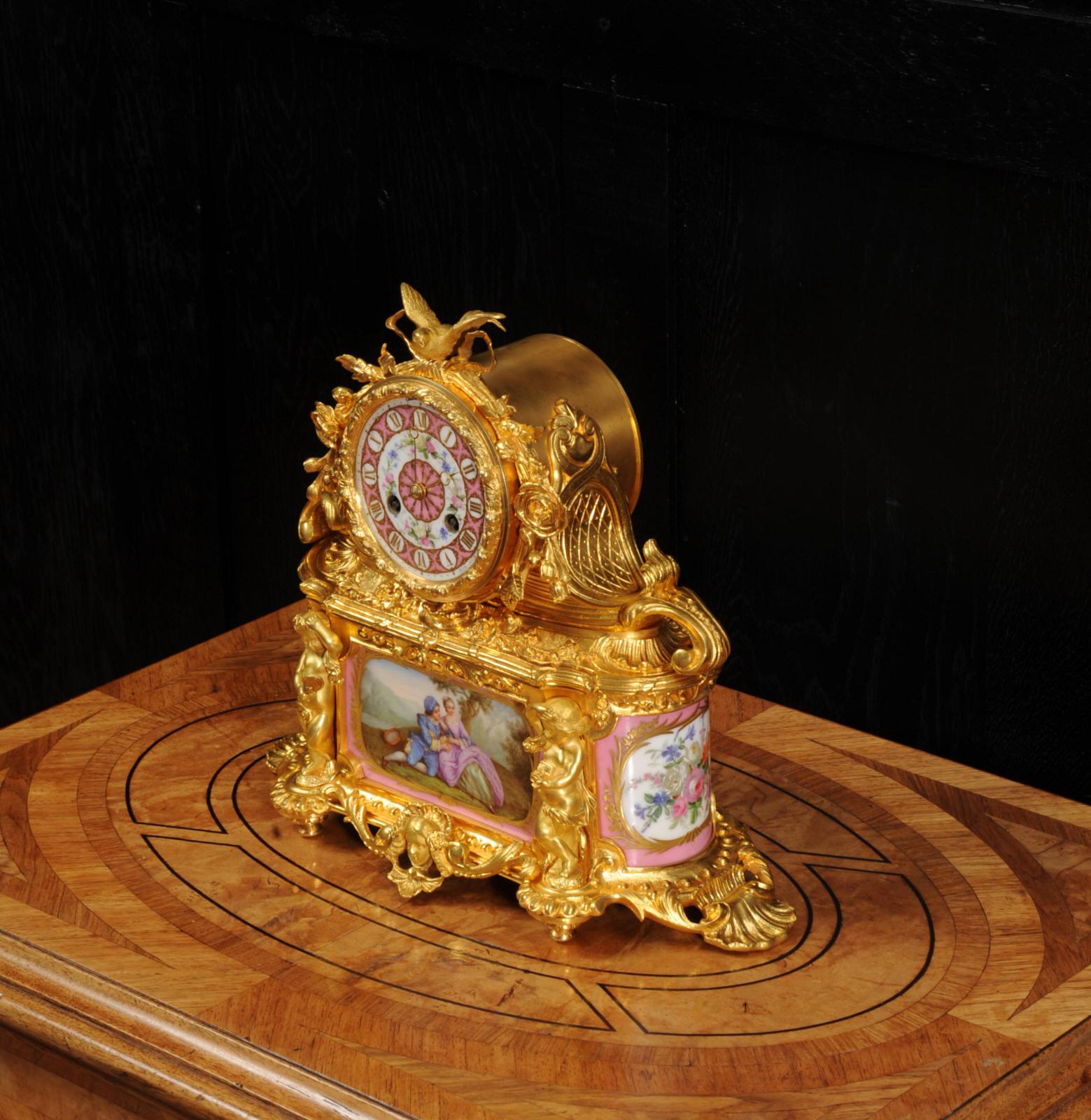 19th Century Sevres Porcelain and Ormolu Antique French Boudoir Clock