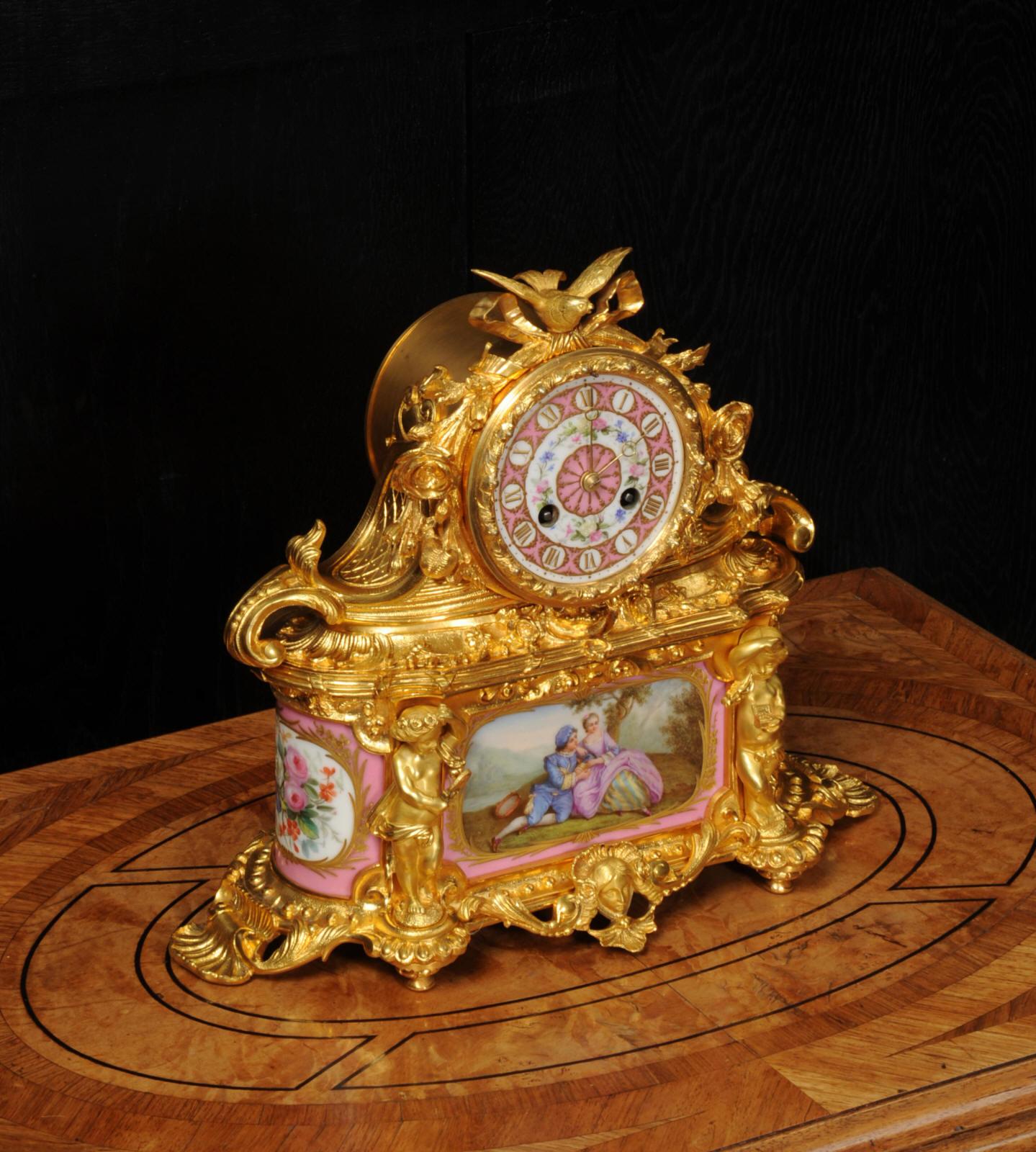 Sevres Porcelain and Ormolu Antique French Boudoir Clock 1