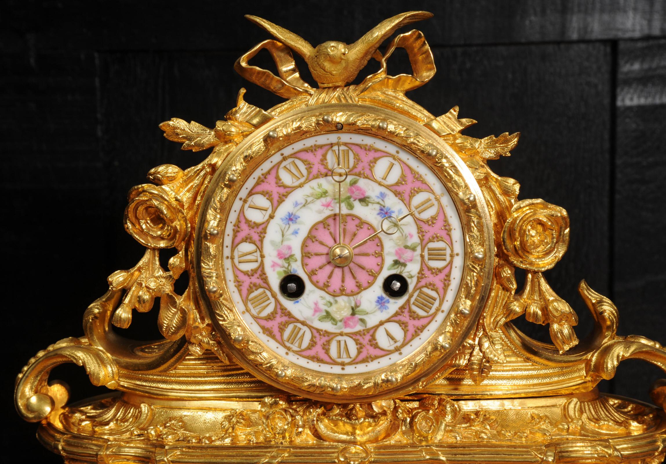 Sevres Porcelain and Ormolu Antique French Boudoir Clock 2