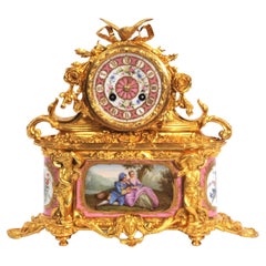 Sevres Porcelain and Ormolu Antique French Boudoir Clock