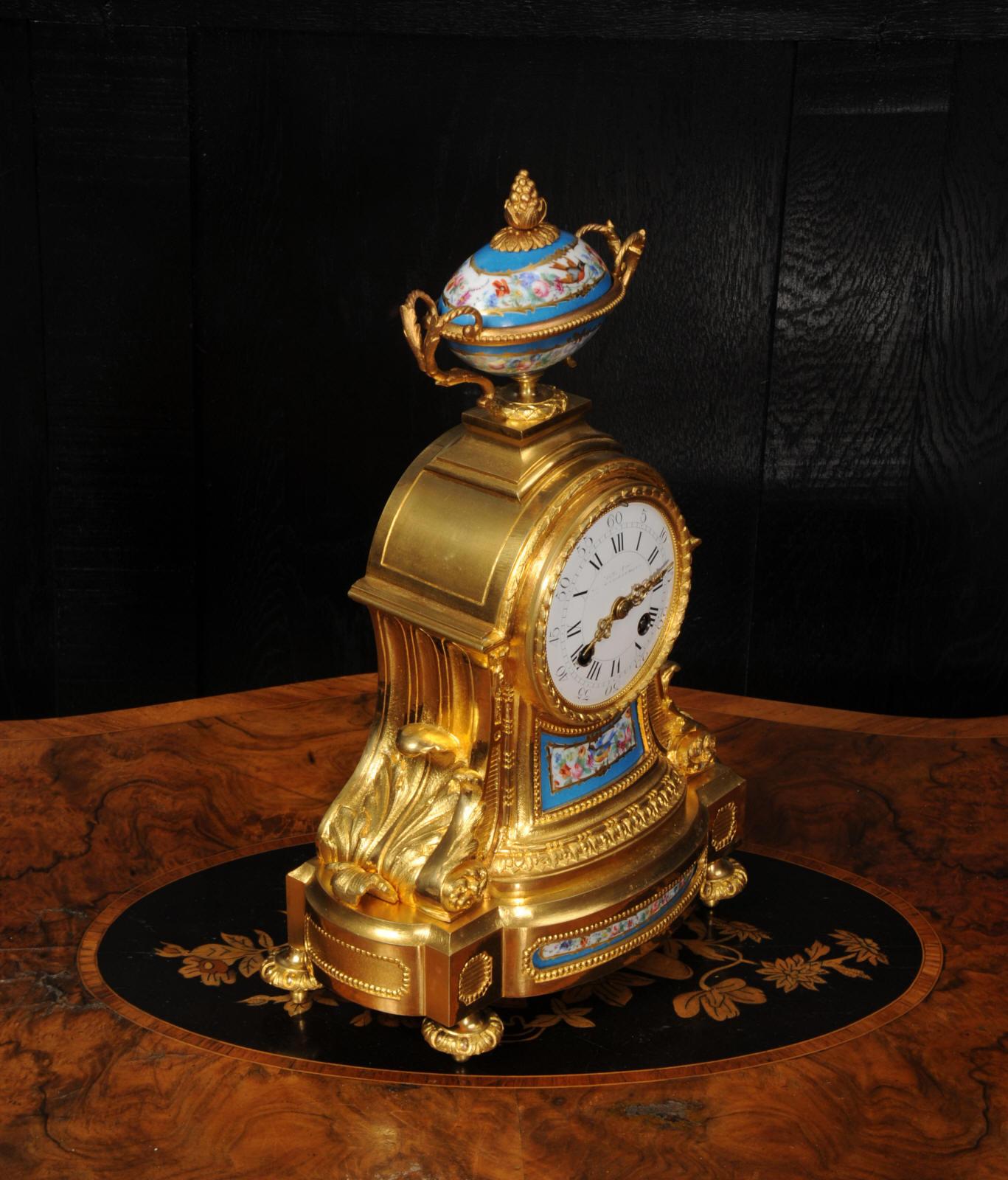 Sevres Porcelain and Ormolu Antique French Clock  by Miroy Frères For Sale 8