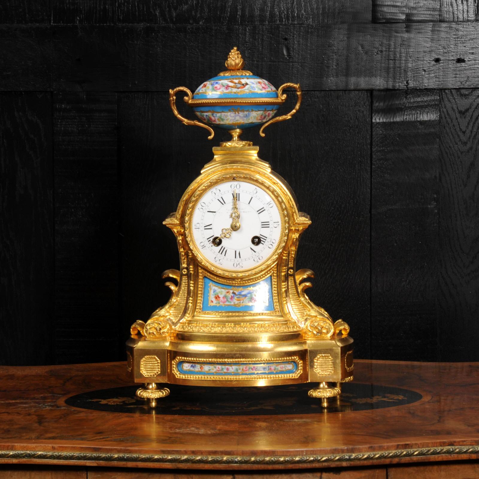 Sevres Porcelain and Ormolu Antique French Clock  by Miroy Frères In Good Condition For Sale In Belper, Derbyshire