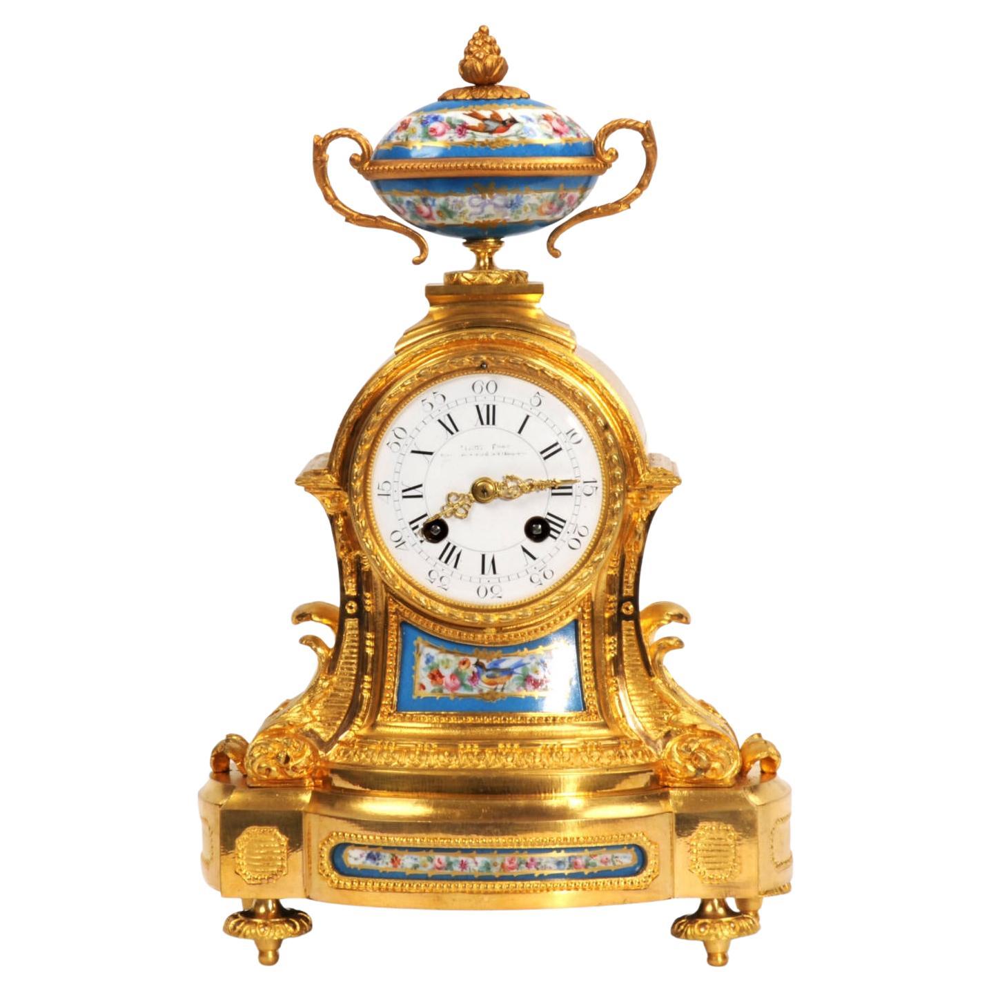 Sevres Porcelain and Ormolu Antique French Clock  by Miroy Frères