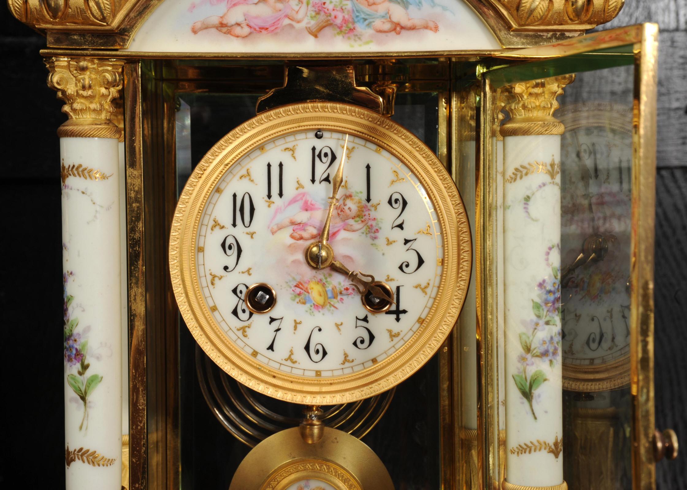 Sevres Porcelain and Ormolu Four Glass Antique French Clock Set 6