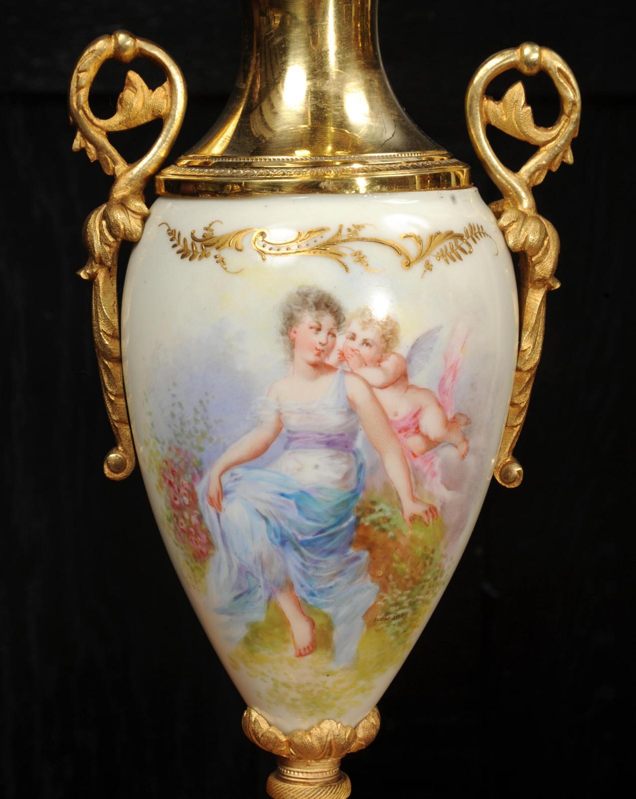 Sevres Porcelain and Ormolu Four Glass Antique French Clock Set For Sale 9
