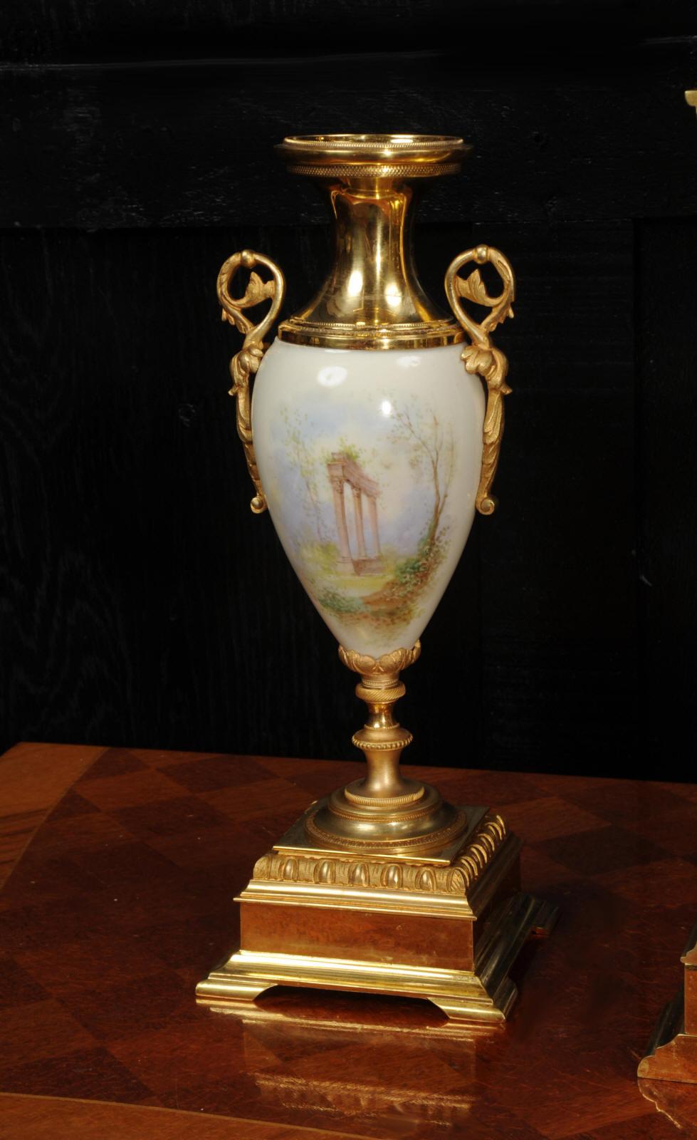 Sevres Porcelain and Ormolu Four Glass Antique French Clock Set 10