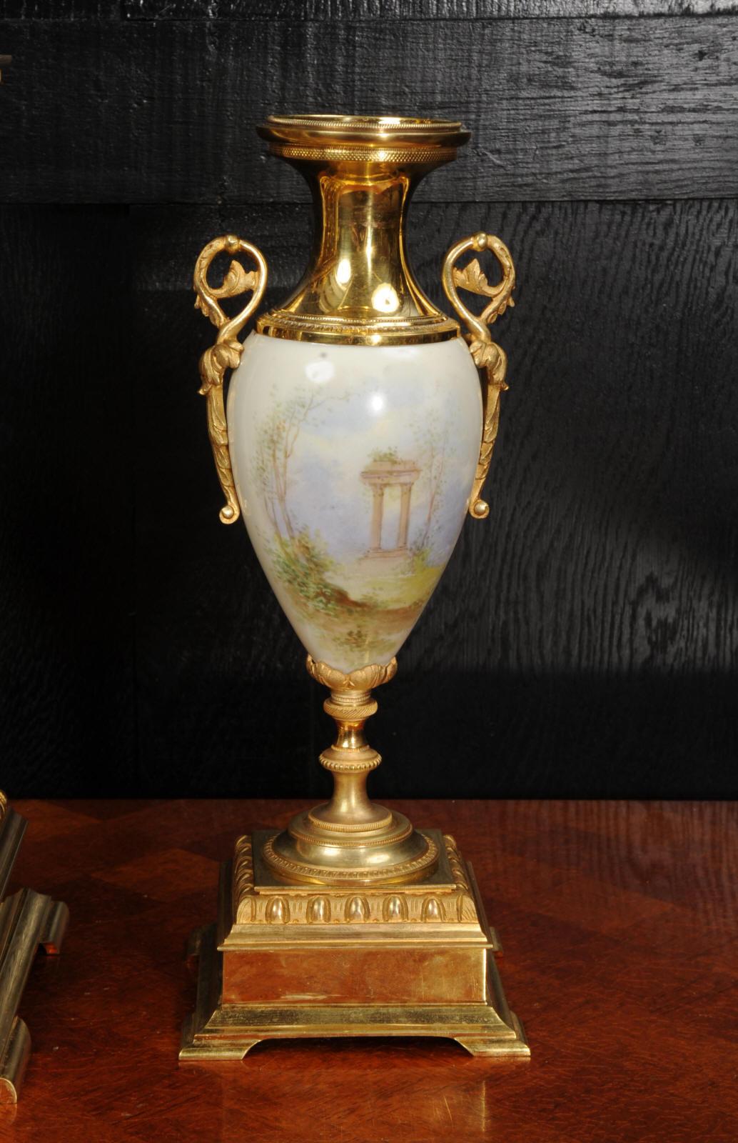 Sevres Porcelain and Ormolu Four Glass Antique French Clock Set 11