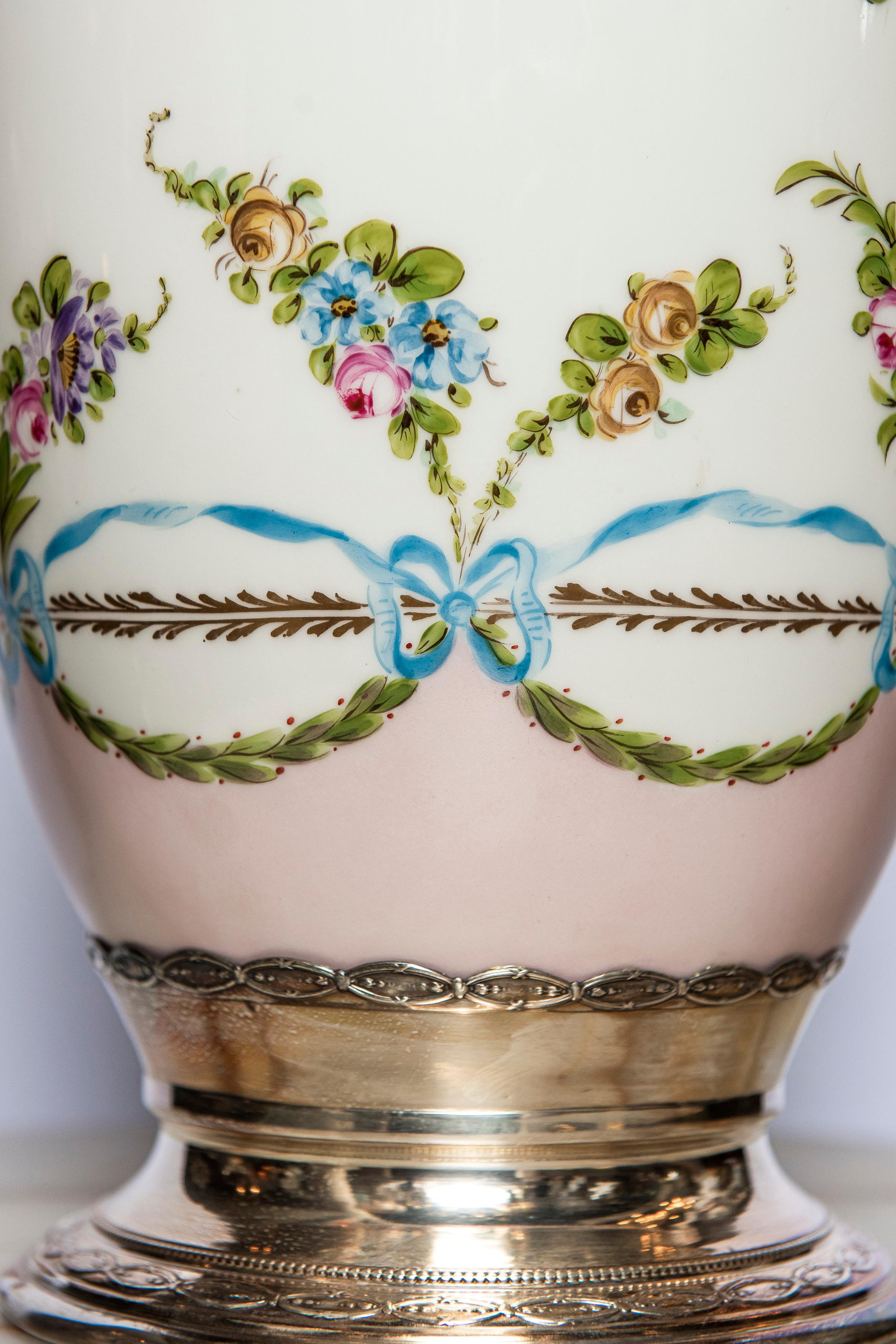 Rococo Sevres Porcelain and Silver Flower Vase, France, circa 1870 For Sale