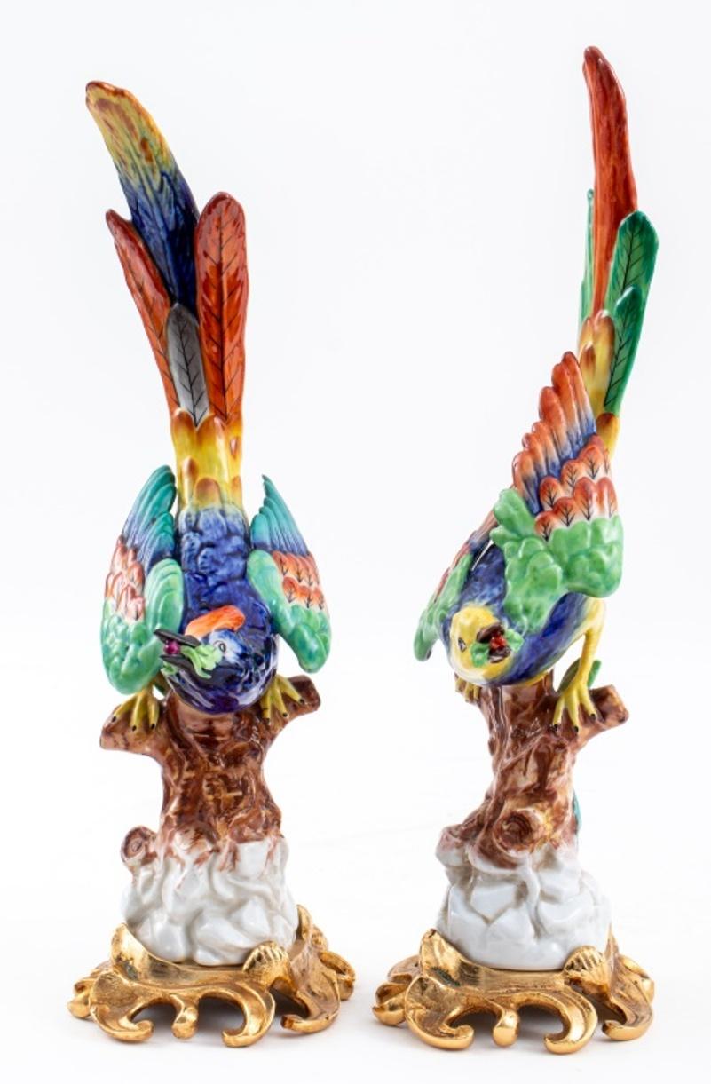 International Style Sevres Porcelain Bird Ormolu Sculptures, Pair