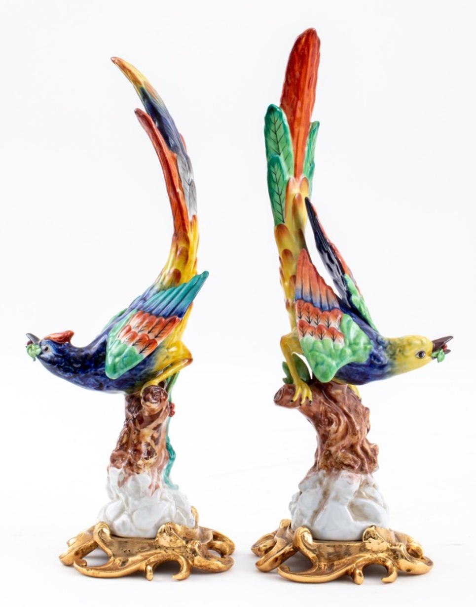 Hand-Painted Sevres Porcelain Bird Ormolu Sculptures, Pair
