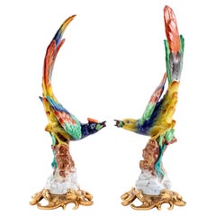 Sevres Porcelain Bird Ormolu Sculptures, Pair