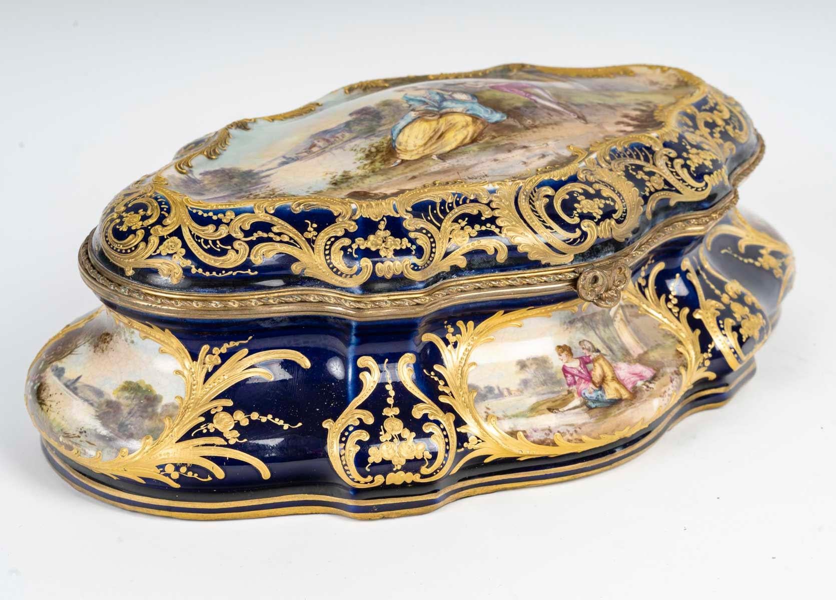 French Sèvres Porcelain Box, Gilt Brass Mounting, 19th Century, Napoleon III Period.