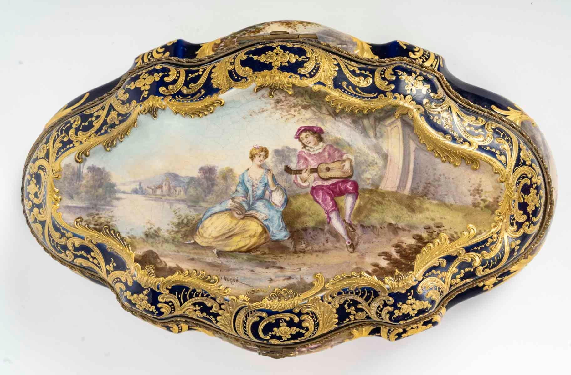 Sèvres Porcelain Box, Gilt Brass Mounting, 19th Century, Napoleon III Period. 4