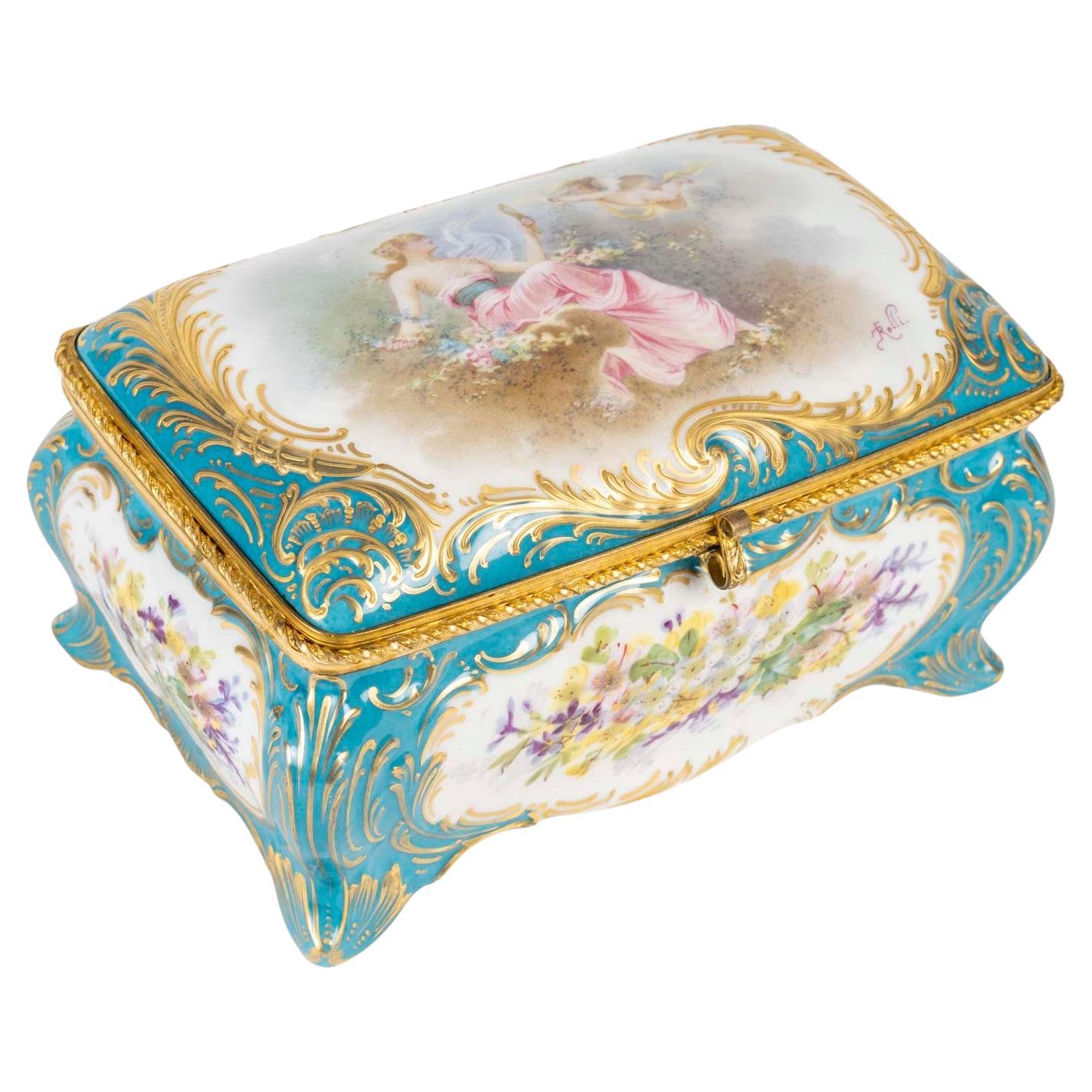 Sèvres Porcelain Box, Gilt Brass Mounting, 19th Century, Napoleon III Period.