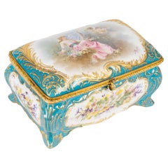 Sèvres Porcelain Box, Gilt Brass Mounting, 19th Century, Napoleon III Period.