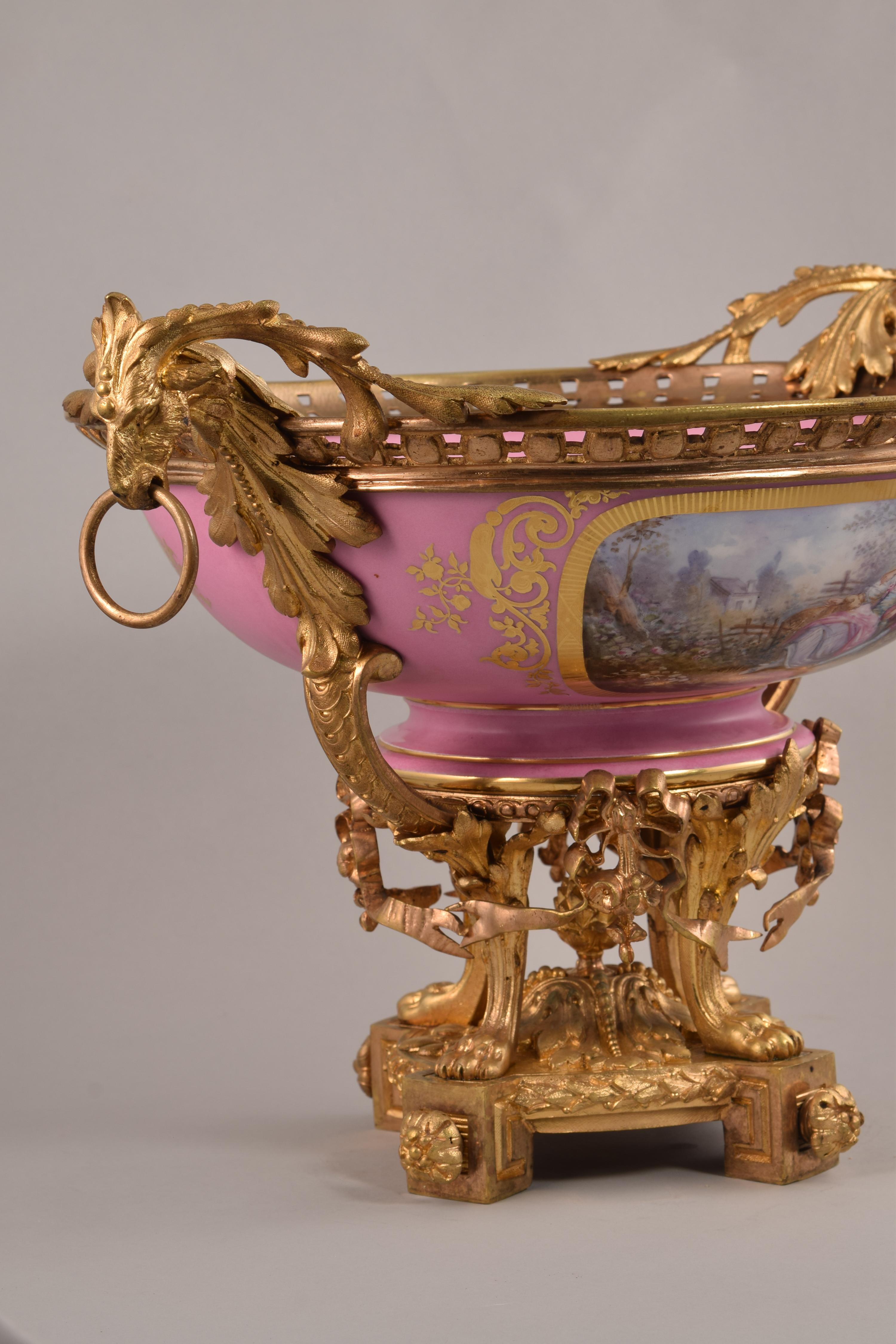 Sèvres Porcelain Centerpiece, Enameled Porcelain and Gilt Bronze, France, 1885 7