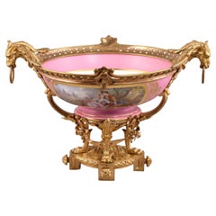 Sèvres Porcelain Centerpiece, Enameled Porcelain and Gilt Bronze, France, 1885