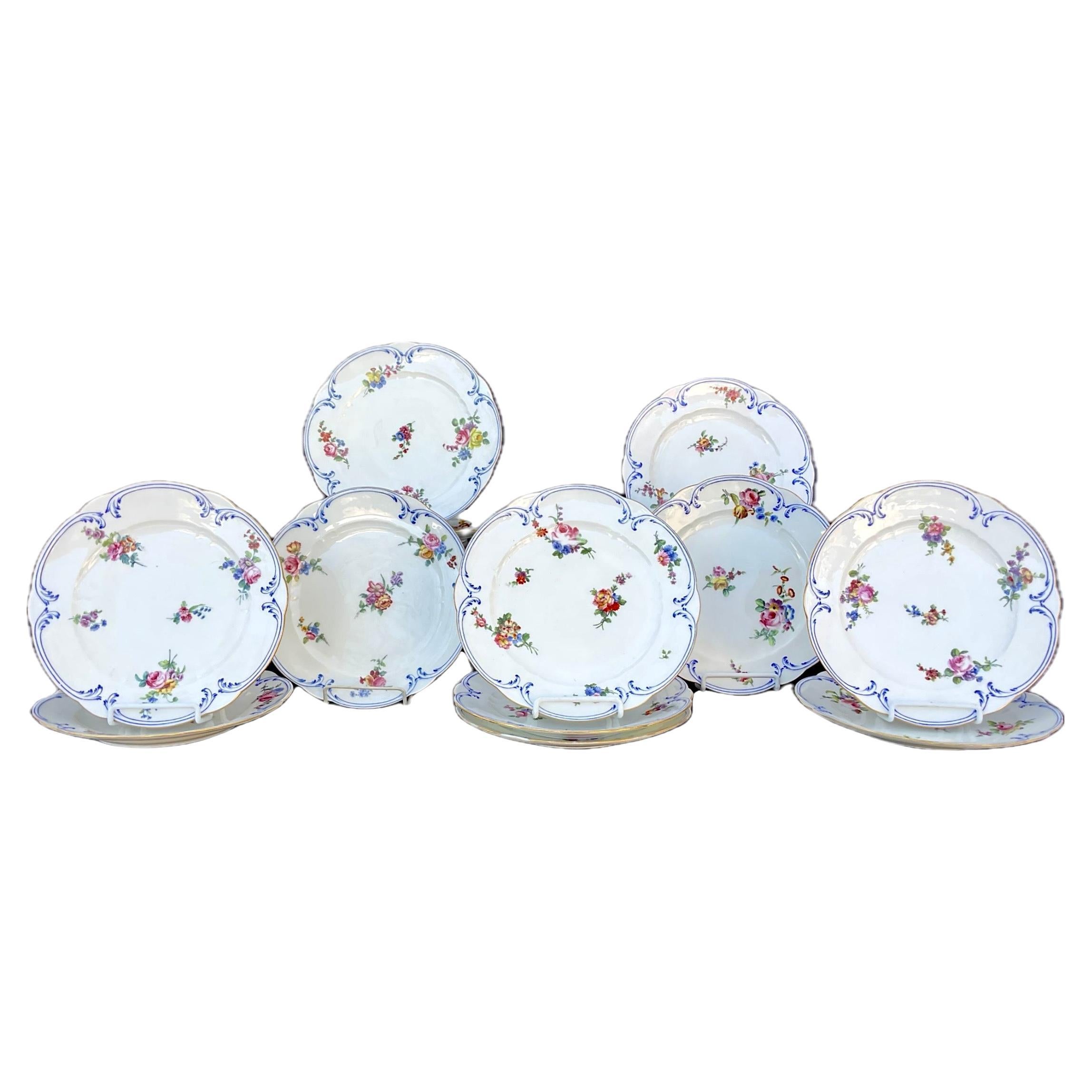 Sèvres Porcelain Dinner Plates, 18th Century Set of Fourteen -
