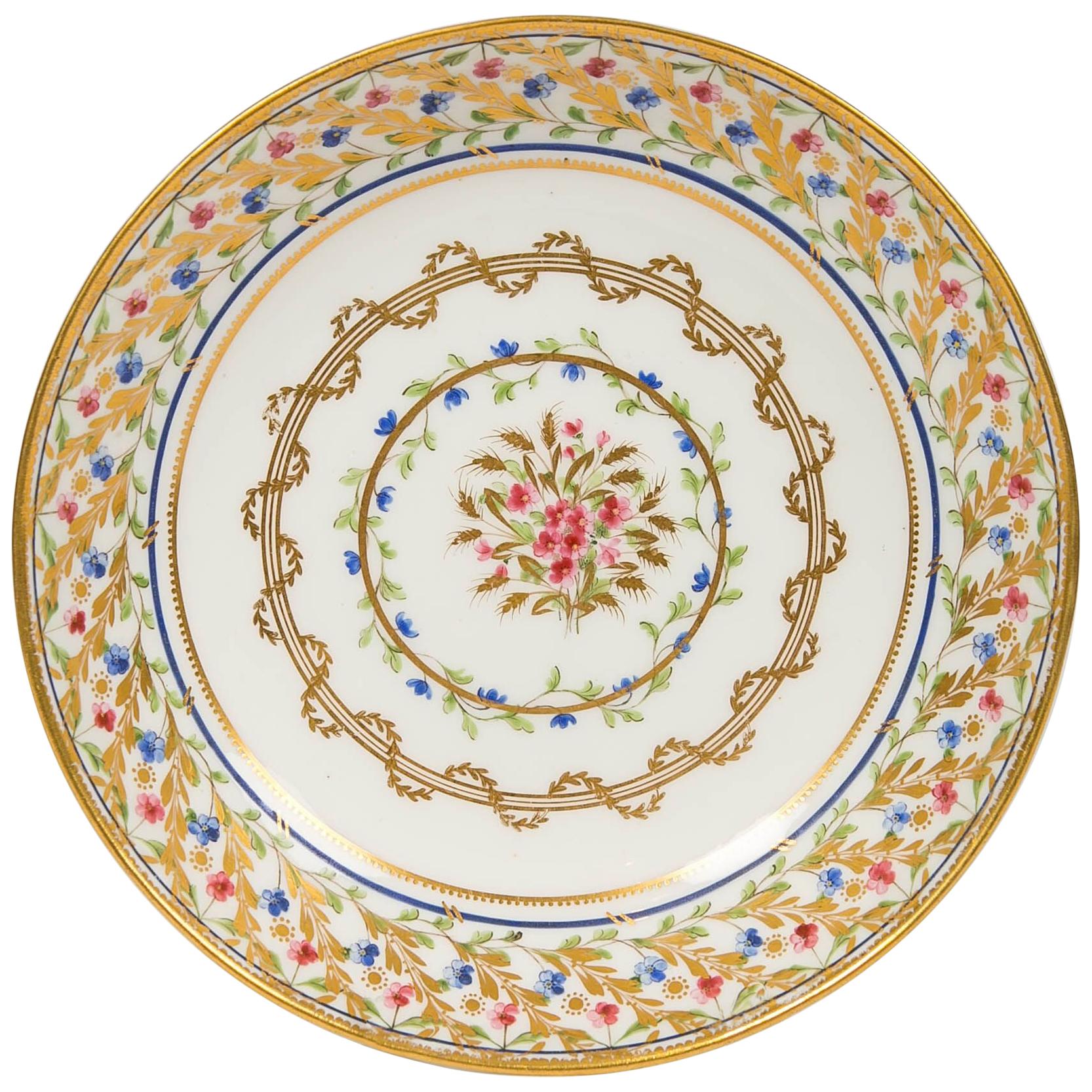 Sèvres Porcelain Dish Made 1793-1798 Marked Painted by D. Massy & Sèvres