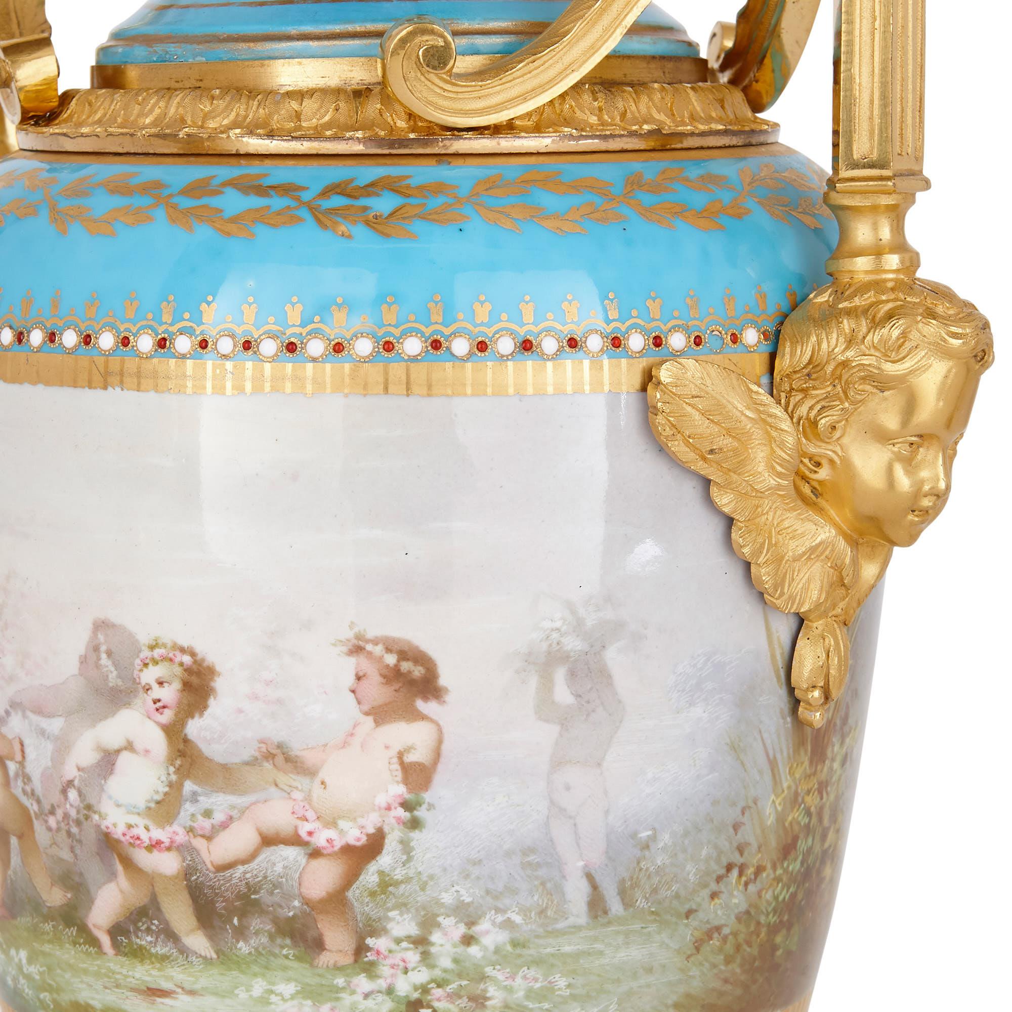 19th Century Sèvres Porcelain Garniture, Mounted in Gilt Bronze by Picard For Sale